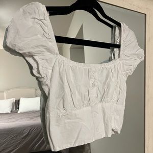 White Cropped Top With Puff Sleeve
